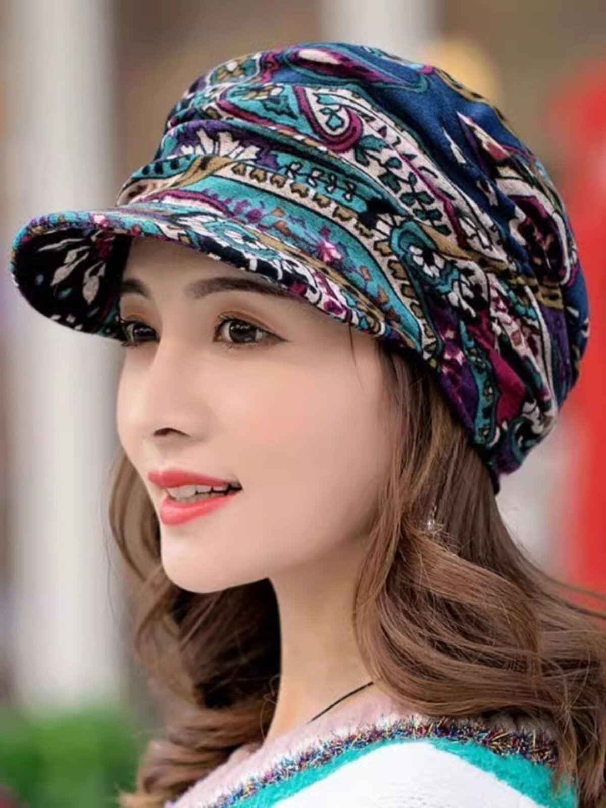 여성용 민족 스타일 꽃 모자 한국 스타일 봄 가을 캐주얼 정점 모자 가을 겨울 주름 천 모자 베레모 야구 모자