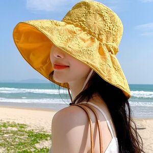 2023遮阳帽女夏季时尚可折叠大檐蝴蝶结渔夫帽防晒黑胶太阳帽时尚