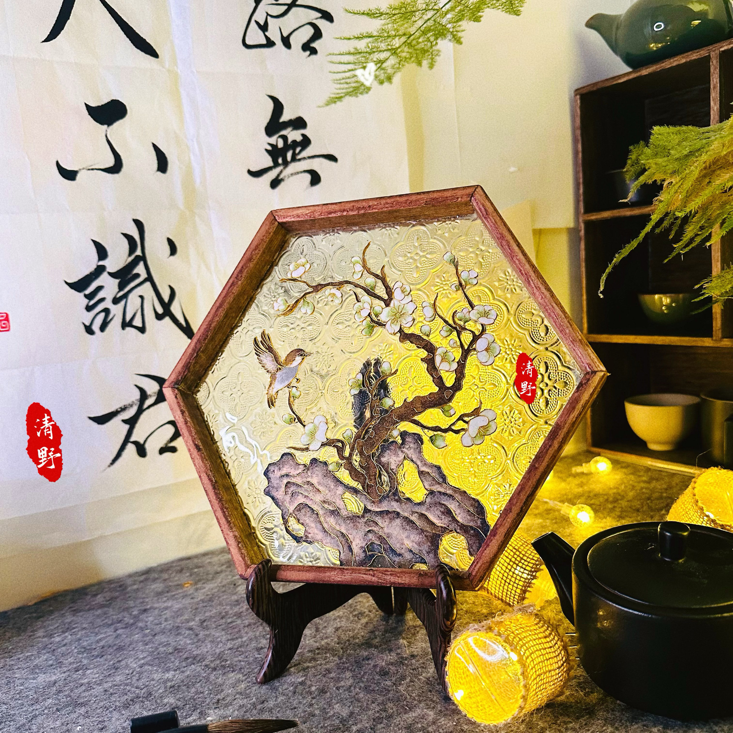景泰蓝掐丝珐琅画diy手工材料包送同步视频教程 梅花款（23X20)