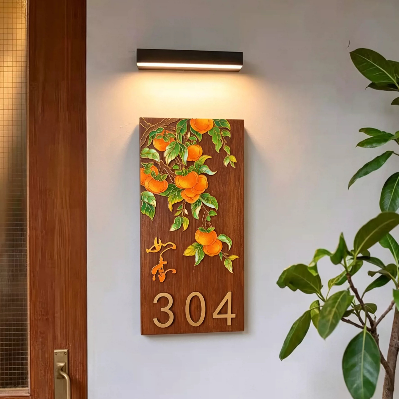 掐丝珐琅门牌｜柿柿如意 材料包轻奢纯实木30X15复古风含视频教程
