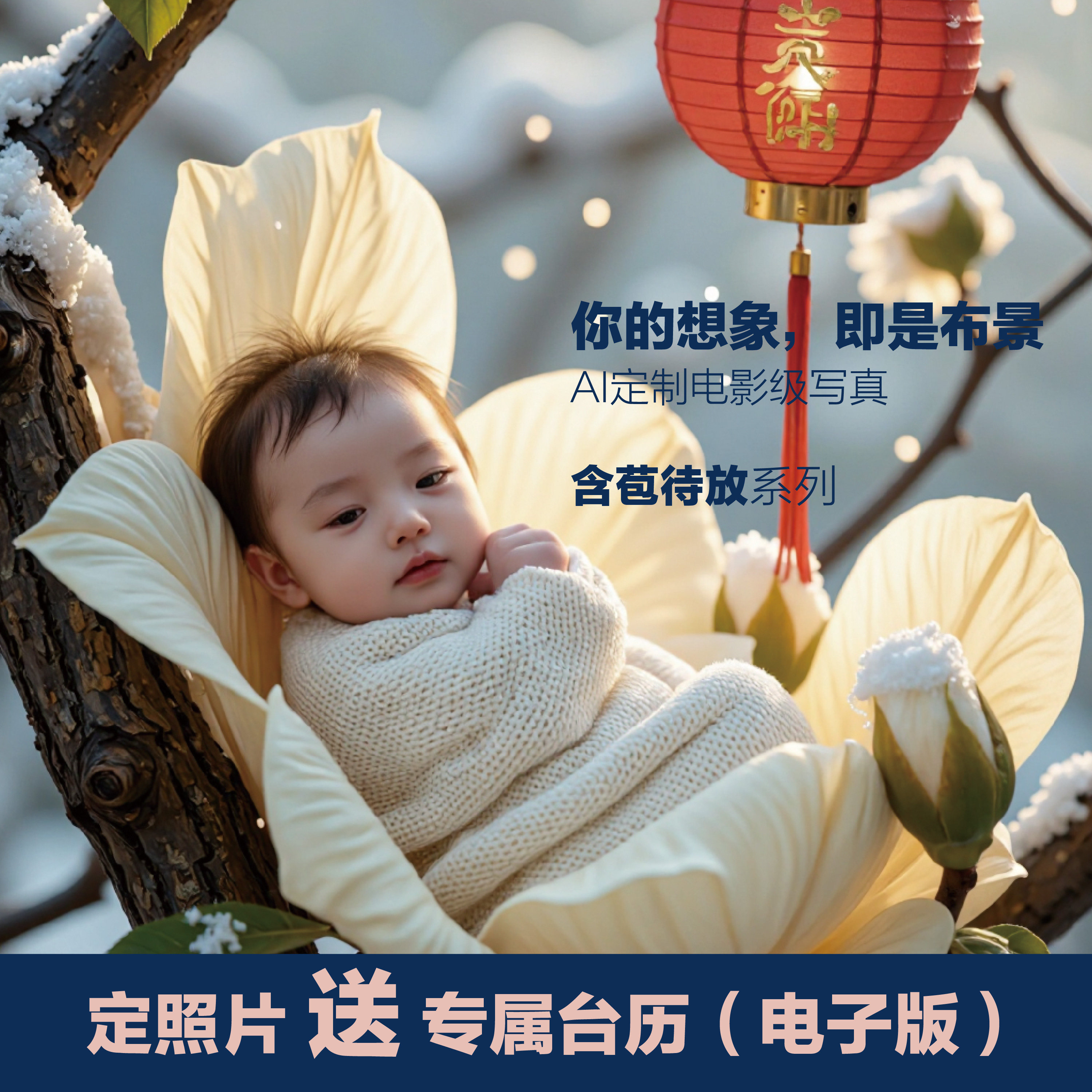 定照片送台历/儿童AI摄影含苞待放/AI摄影/宝宝摄影/婴儿花朵摄影