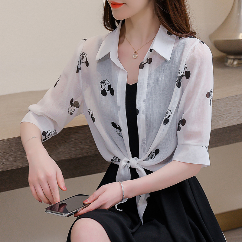 Real shot 2021 summer new Mickey Chiffon versatile personality sunscreen shirt