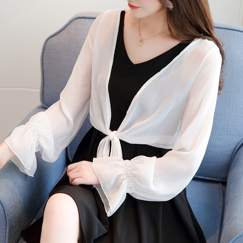 Little Shawl Coat Women's New Summer 2018 Small Shoulder Chiffon Sunscreen Ultra-thin Short Outer Open Shirt