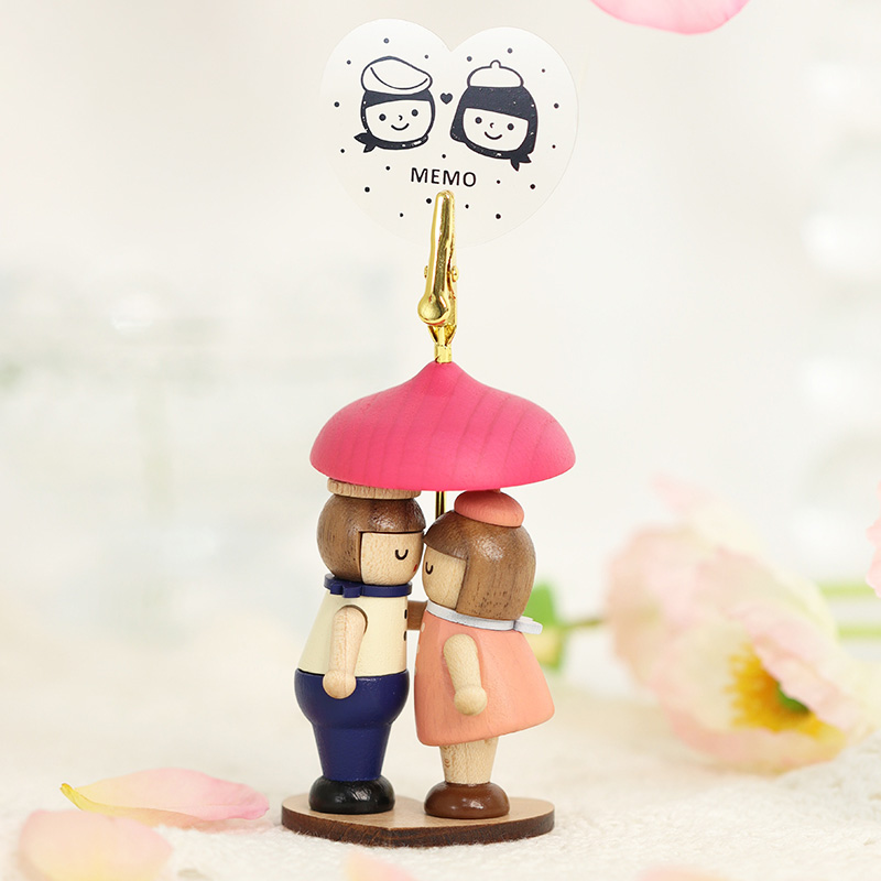 森活木趣木质情侣可爱便签夹卡片名片留言夹创意桌面立式照片摆件