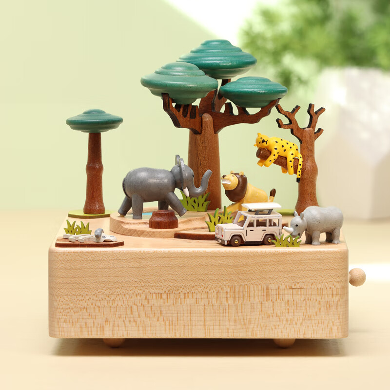 森活木趣音乐盒木质八音盒可旋转小汽车女生女孩儿童节生日礼物