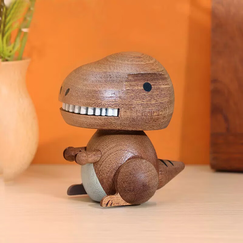 森活木趣恐龙弹簧车载摇头中控实木摆件创意可爱解压装饰治愈礼物