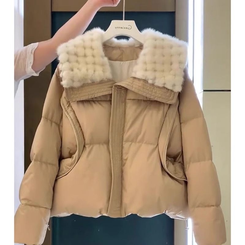 大毛领短款羽绒棉服女2025冬季新款大码宽松设计感加厚棉衣外套潮