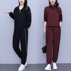 秋冬卫衣加绒加厚女士细绒大码女装高端卫衣长裤冬季小个子两件套