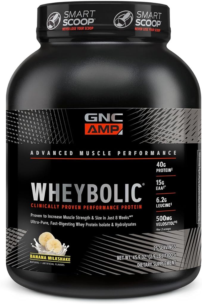 GNC AMP 乳白蛋白粉增肌和锻炼氨基酸的纯乳清蛋白粉香蕉奶昔 25p