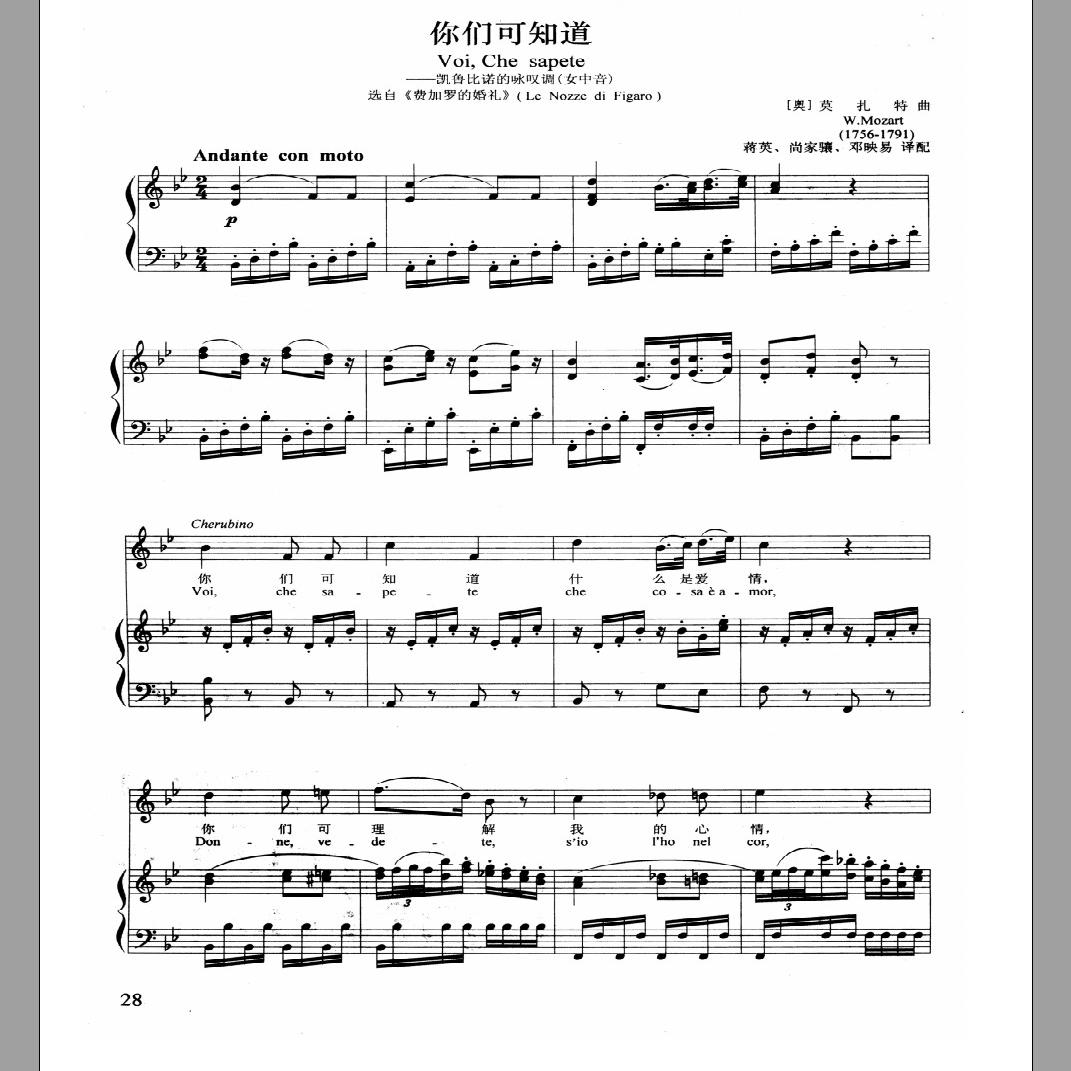 你们可知道 降b调 钢琴伴奏五线谱正谱乐谱fy