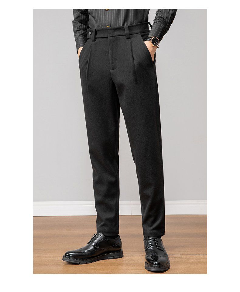 冬季毛呢裤子宽松直筒磨毛休闲长裤上班呢子大码小西裤男裤秋冬款