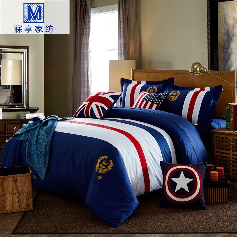 儿童四件套纯棉床上用品1.5米1.2床单三件套男孩100全棉被套英伦