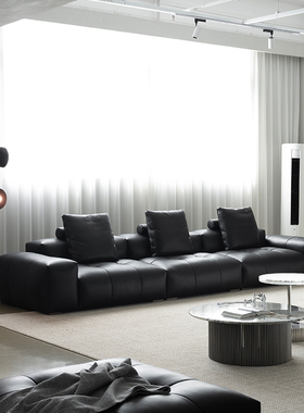 意式极简saba像素模块豆腐块真皮沙发别墅大平层客厅直排沙发组合