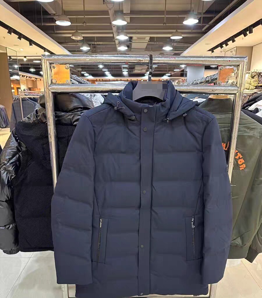 劲家秋冬款男装连帽立领鹅绒中长羽绒服