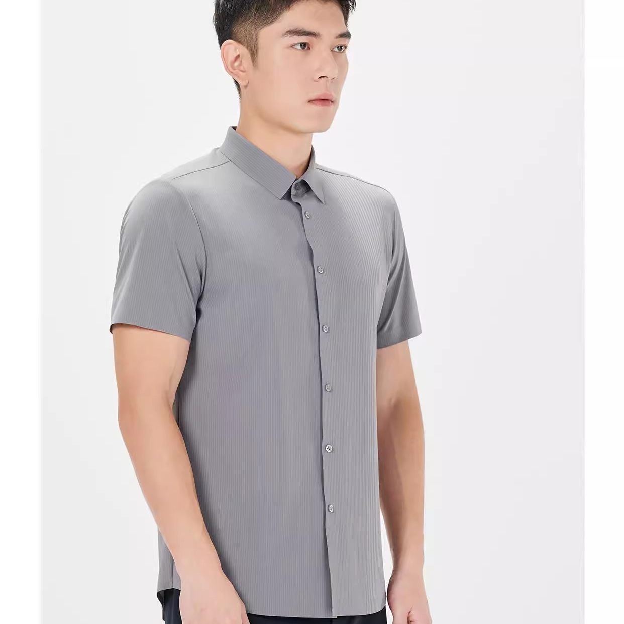 24XXC0021S 0023S 0022S利家男装修身冰丝新款休闲商务短袖衬衫