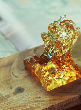 珍悦古法琉璃龙凤小摆件一对