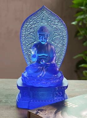 家庭供的佛像药师佛背板药师佛蓝色琉璃佛具用品大全供奉供具家用