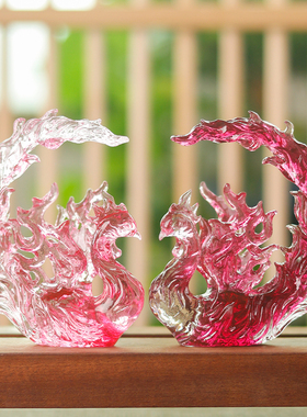 古法琉璃浴火凤凰居家装饰摆件