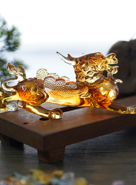 珍悦古法琉璃麒麟貔貅摆件