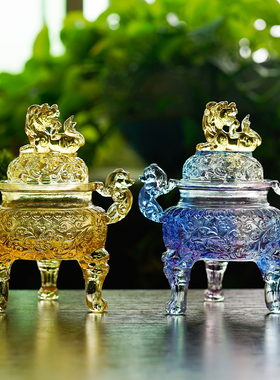 琉璃三足狻猊香炉家用香道摆件