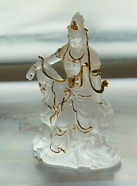 珍悦古法琉璃水月自在观音摆件