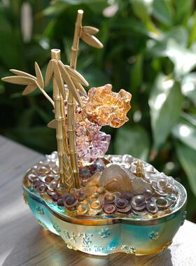 竹子山石创意节节高升装饰摆件