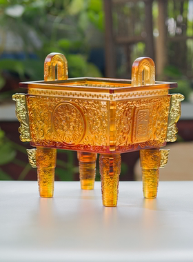 琉璃四方火神鼎摆件鼎盛千秋