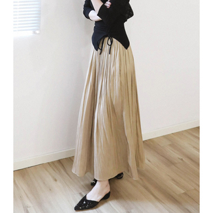 特夏新品 顺滑坠感褶皱半身裙丝质绸缎百褶大摆裙半裙pkh 自留推荐