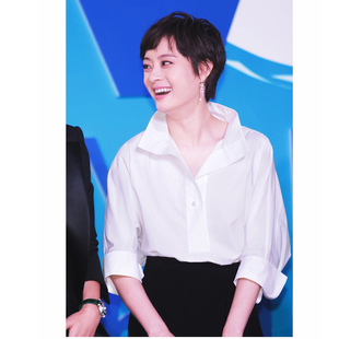 立领白色衬衫女士设计感法式小众休闲百搭V领宽松全棉上衣中袖