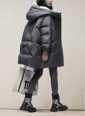 2025新款轻如云朵茧型中长款羽绒服女冬白鹅绒连帽加厚面包服外套