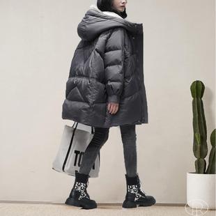 2025新款轻如云朵茧型中长款羽绒服女冬白鹅绒连帽加厚面包服外套