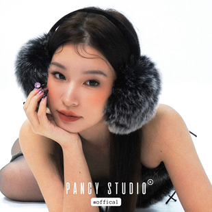 PANCY冬季氛围仿皮草霜黑色毛绒耳罩保暖耳套大号耳捂显脸小耳包