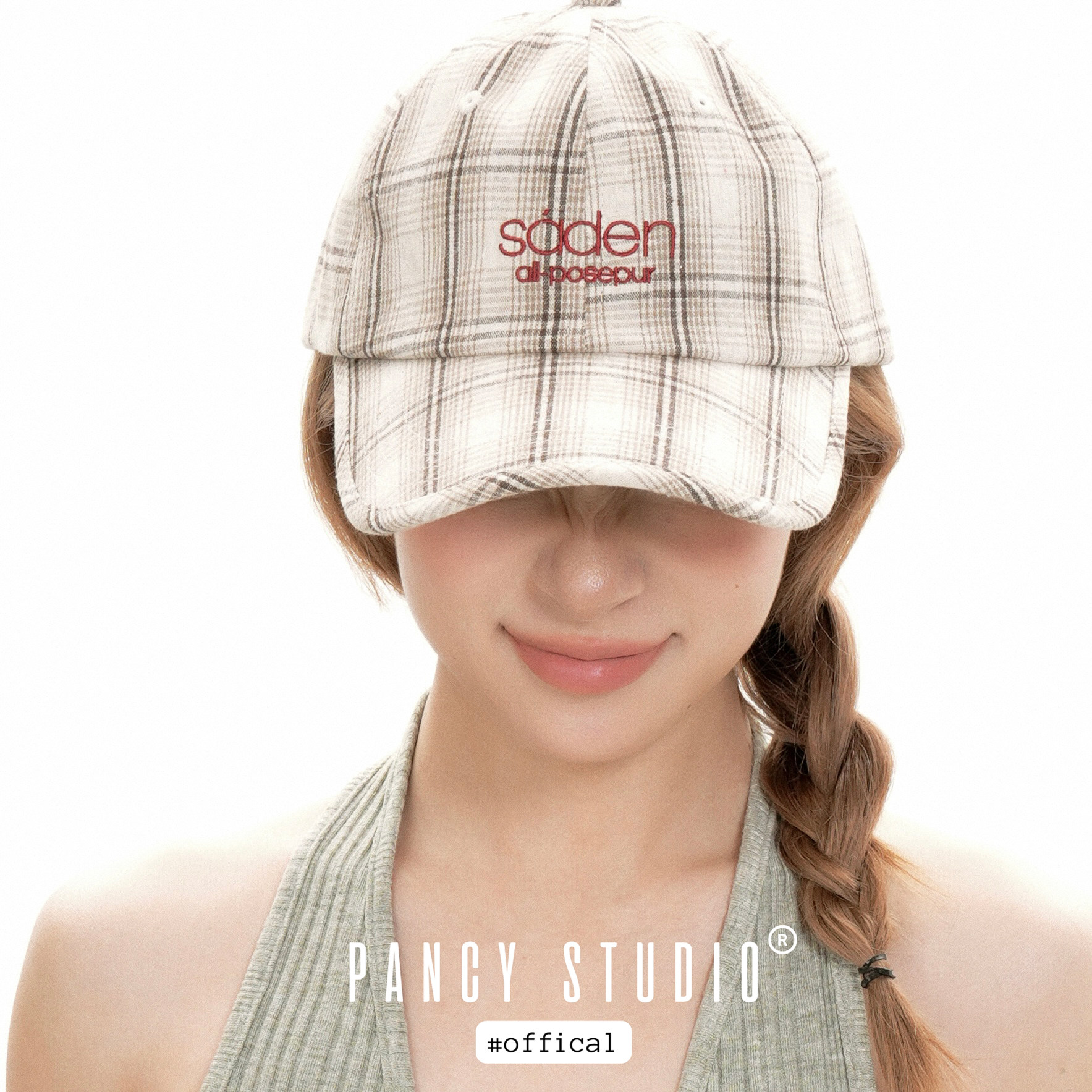 PANCY美式复古格纹刺绣字母鸭舌帽秋冬学院棒球帽韩版百搭帽子