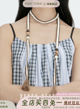 PANCY手工编织民族风串珠项链小众设计复古腰带腰绳个性串珠吊坠