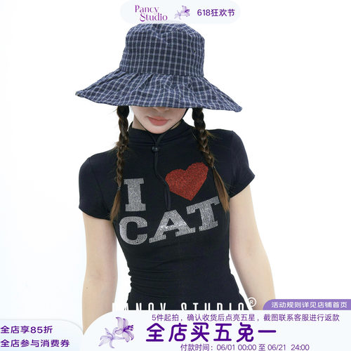 百搭韩系格纹防晒帽黑胶遮阳帽
