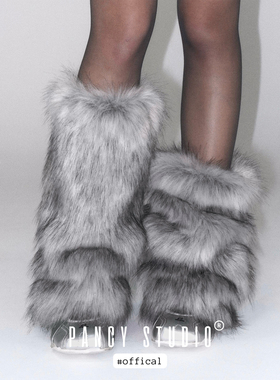 PANCY加厚显腿细！雪地靴毛毛袜套女秋冬y2k千禧毛绒腿套堆堆袜