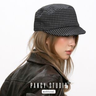 PANCY复古格子马术帽秋冬平顶鸭舌帽小众骑士帽百搭时尚 帽子 经典
