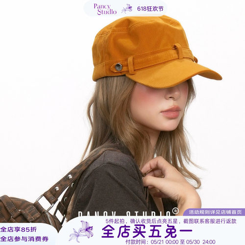 复古灯芯绒平顶鸭舌帽秋冬