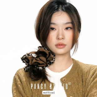 PANCY低调质感～豹纹边绸缎大号发圈莫兰迪色系发饰头绳马尾发绳