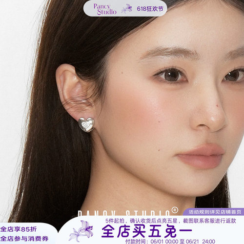 PANCY可爱锆石爱心金属耳扣时髦百搭镂空耳钉简约极简冷淡风耳饰