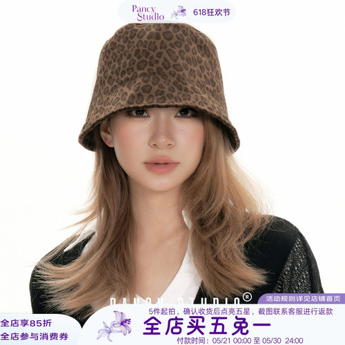 美拉德秋冬复古港风豹纹盆帽