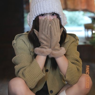 温暖小高级～秋冬毛边麂皮绒手套