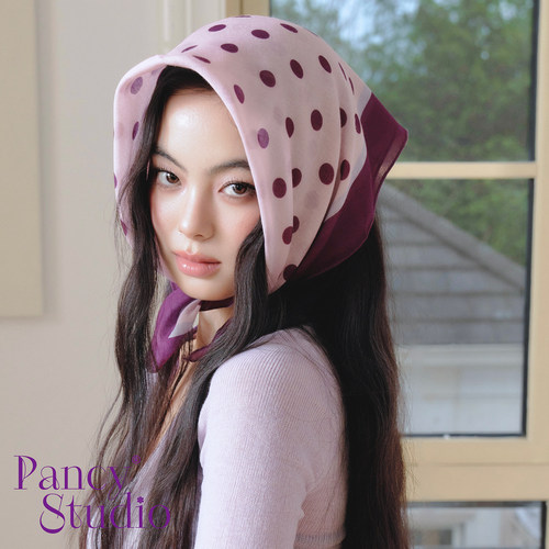 PANCY浪漫粉紫色波点丝巾少女感方巾可爱防晒遮阳多用途头巾领巾
