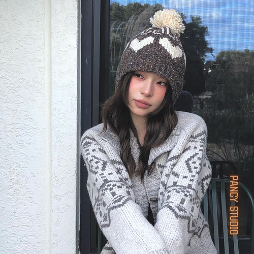 秋冬爱心毛球针织帽休闲保暖韩系