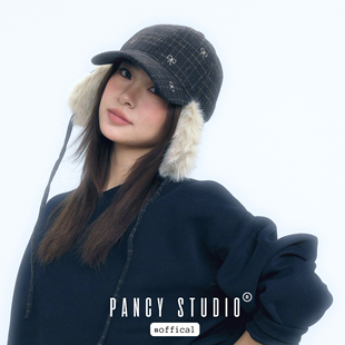 PANCY冬日氛围蝴蝶结护耳帽毛绒鸭舌帽防寒复古保暖软糯雷锋帽子