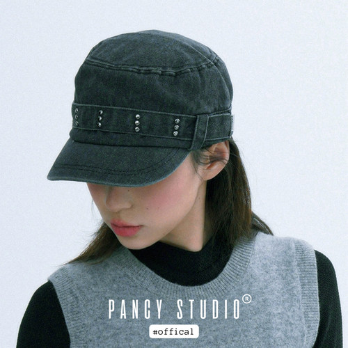 PANCY复古铆钉牛仔鸭舌帽做旧百搭小众平顶遮阳帽y2k辣妹画家帽子