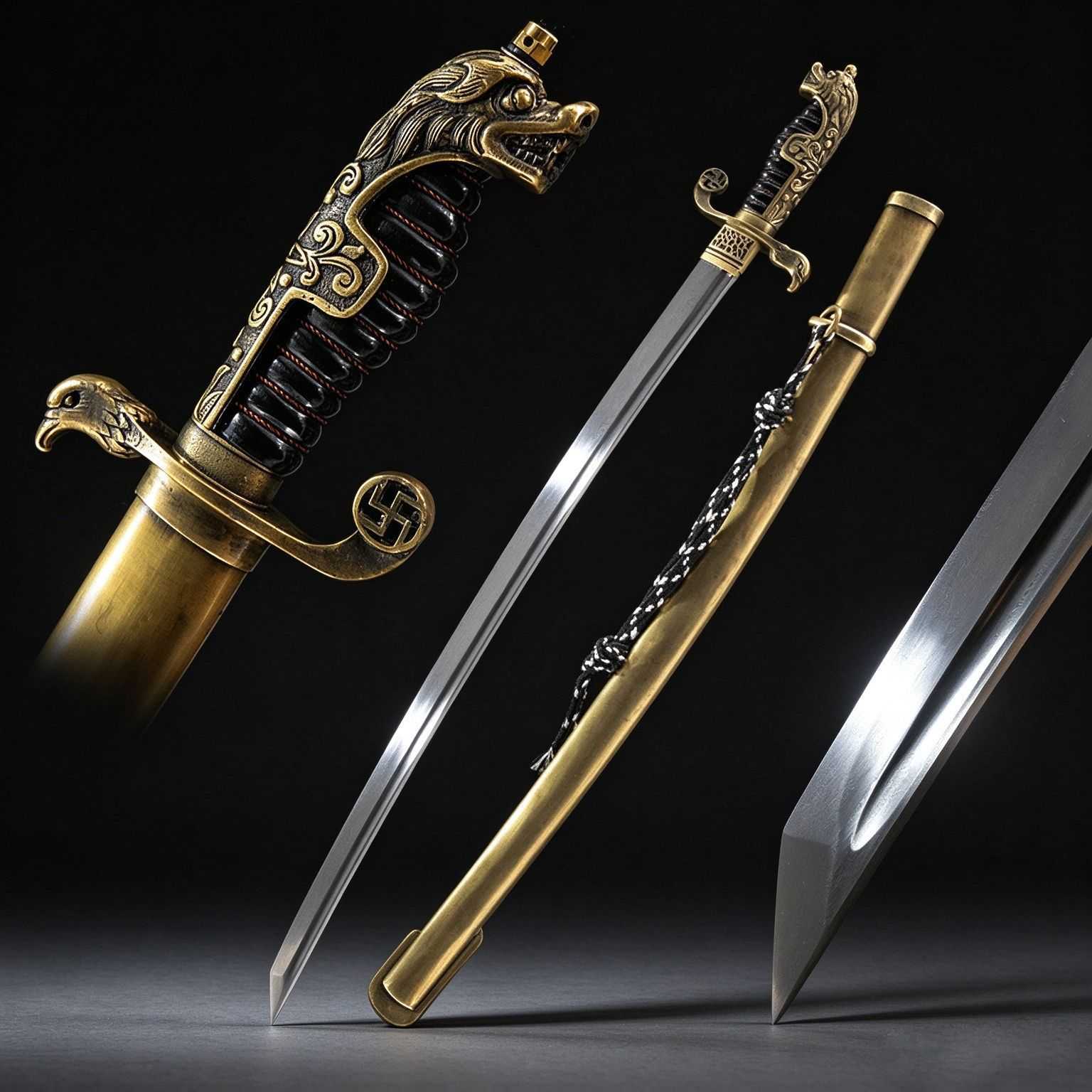 手工一体花纹钢日本刀武士马刀纯铜装指挥军刀收藏装饰刀剑未开刃