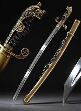 手工一体花纹钢日本刀武士马刀纯铜装指挥军刀收藏装饰刀剑未开刃