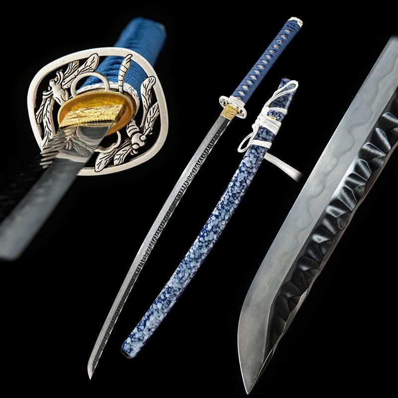 武士刃日式打刀katana覆土烧刃蓝纹漆鞘武术工艺刀剑摆件未开刃