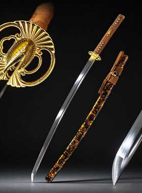 手工一体东洋居合武士刃长刀日本刀虎皮纹鞘katana武式刀未开开刃